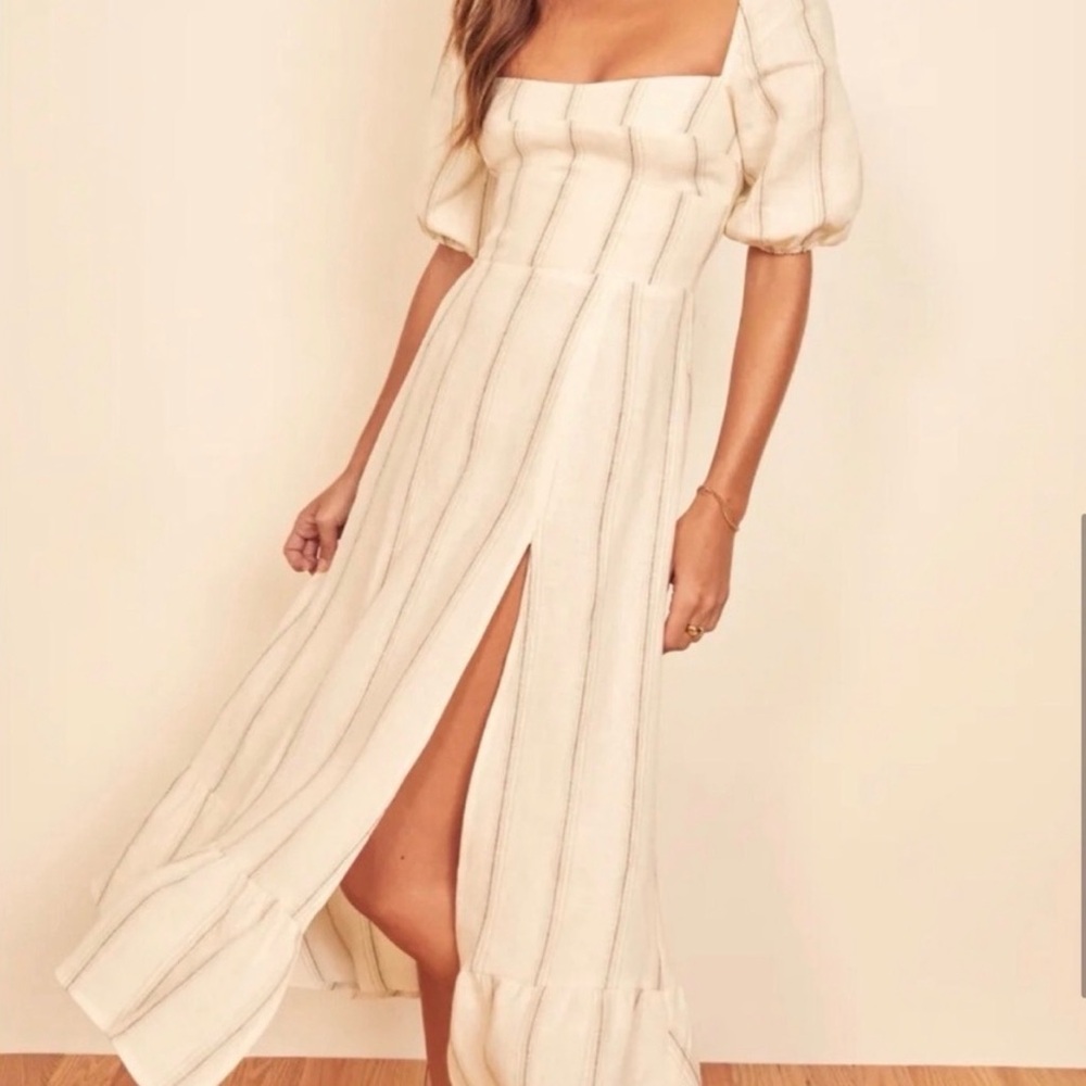 Reformation Cream Striped Midi Dress